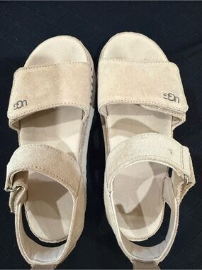 UGG Womens Beige Suede Adjustable Strap Sandals